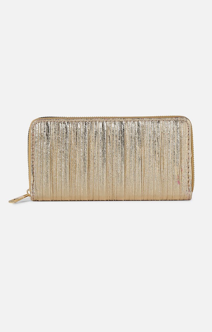 Haute Sauce By Campus Sutra  Women Gold-Toned Textured Zip Detail Pu Two Fold Wallet