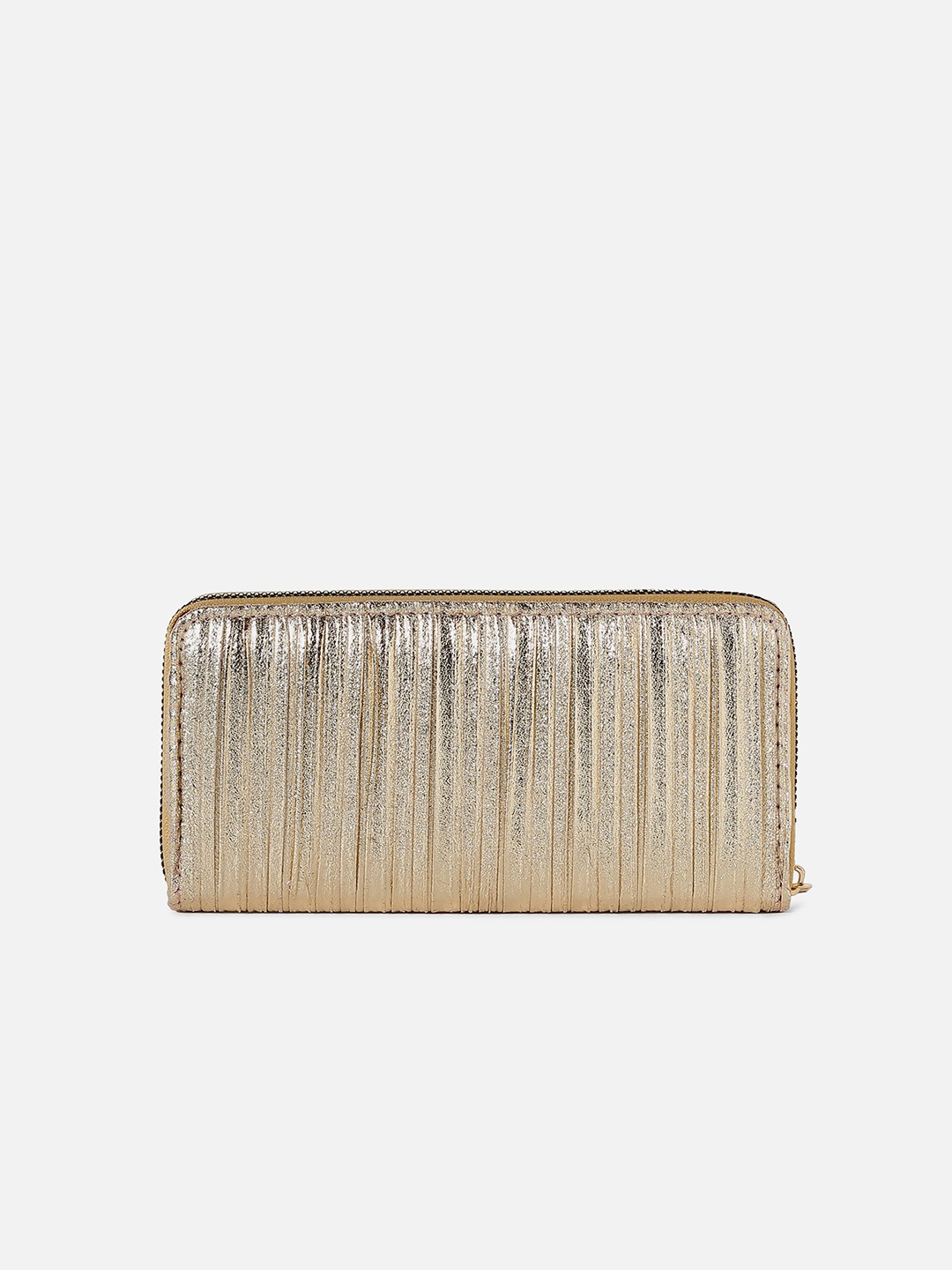 Haute Sauce By Campus Sutra  Women Gold-Toned Textured Zip Detail Pu Two Fold Wallet