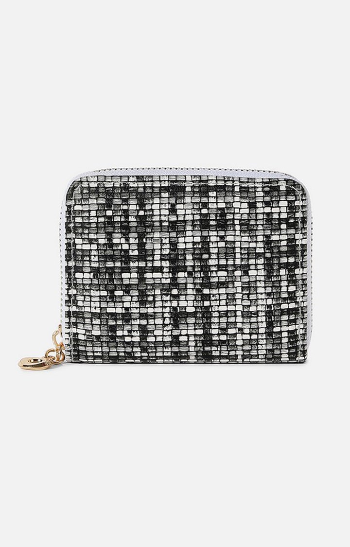 Haute Sauce By Campus Sutra  Women Black &amp; White Checked Zip Detail Pu Zip Around Wallet