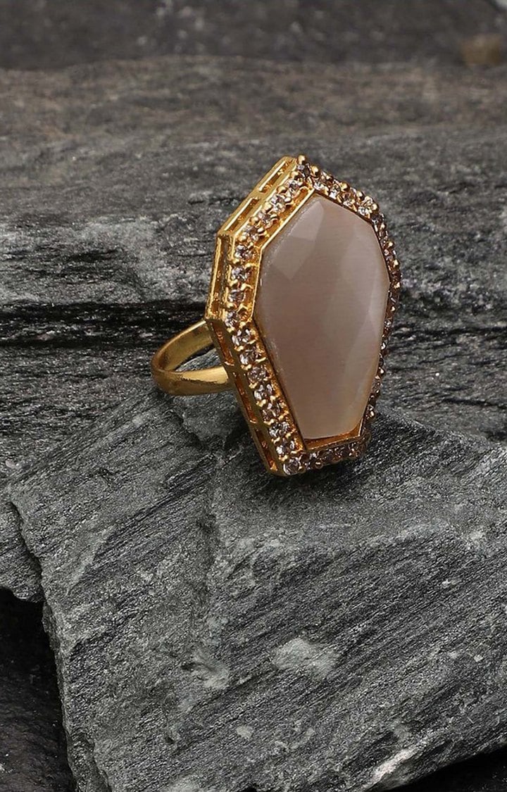 SOHI Gold-Plated Brown Stone Studded Designer Ring