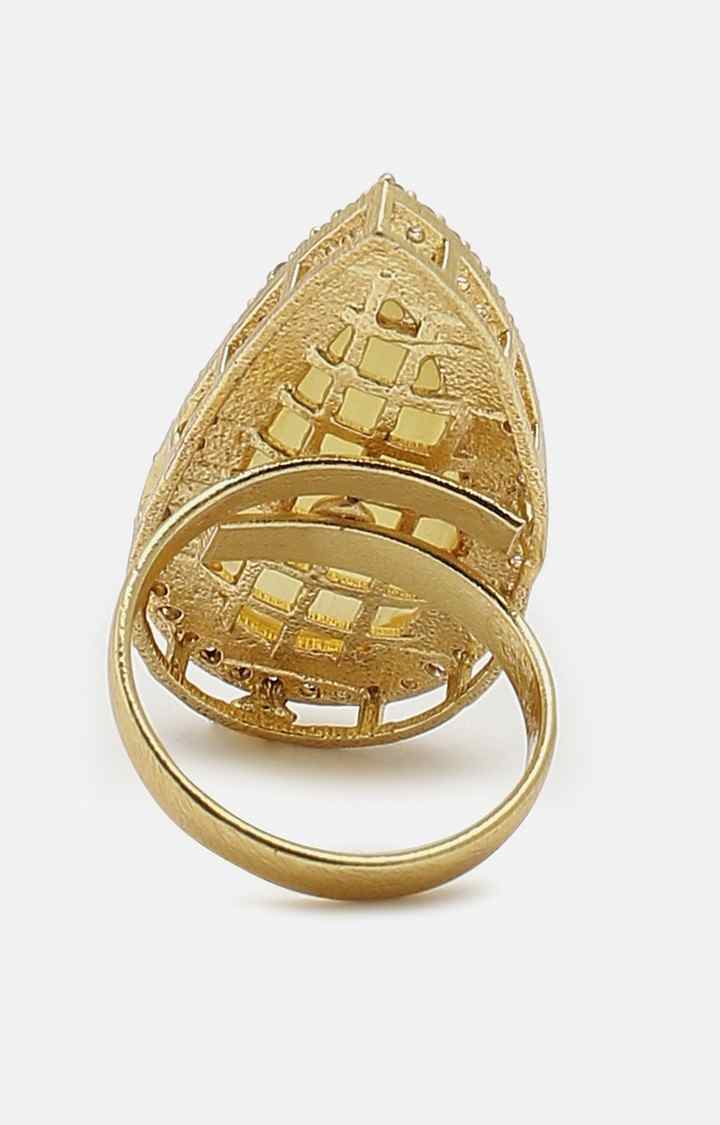 SOHI Gold-Plated Mustard Brown Stone Studded Ring