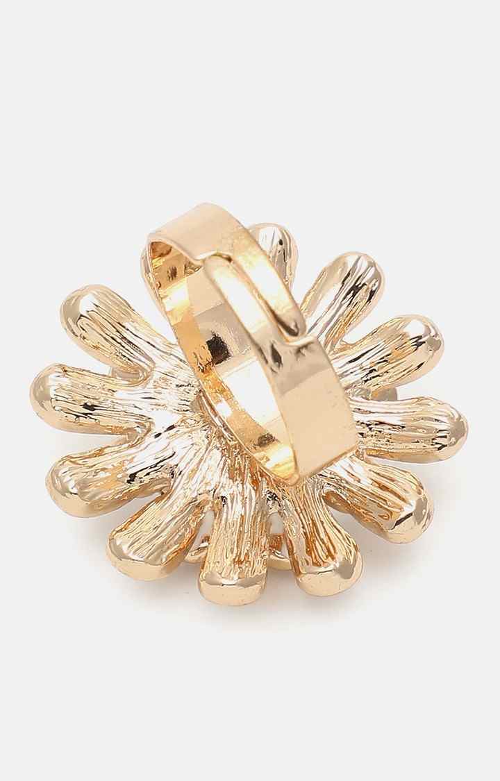SOHI Women Gold-Plated White Stone-Studded Adjustable Finger Ring