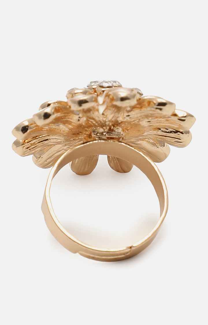 SOHI Women Gold-Plated White Stone-Studded Adjustable Finger Ring