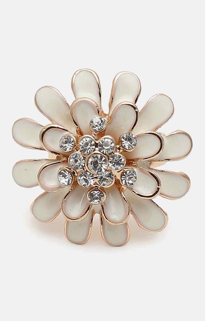 SOHI Women Gold-Plated White Stone-Studded Adjustable Finger Ring