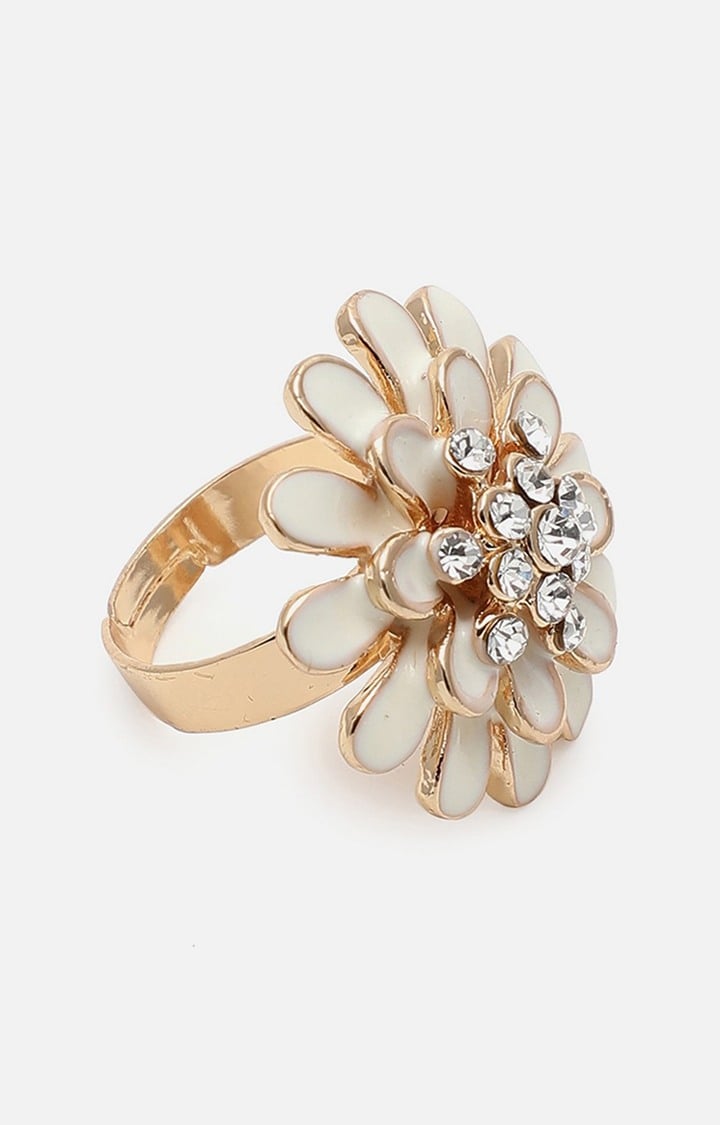 SOHI Women Gold-Plated White Stone-Studded Adjustable Finger Ring