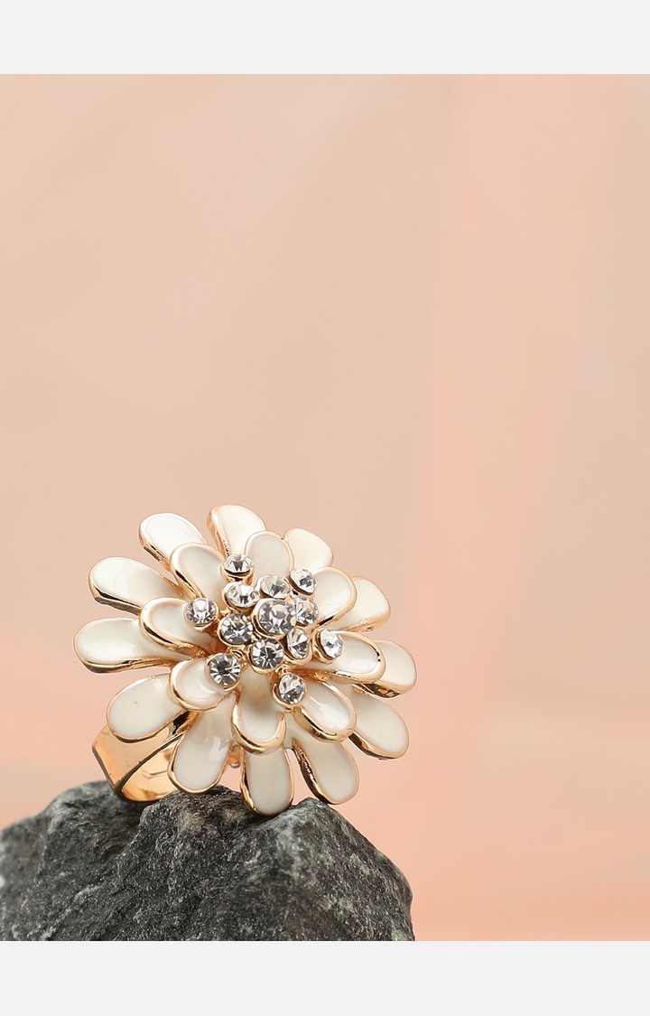 SOHI Women Gold-Plated White Stone-Studded Adjustable Finger Ring