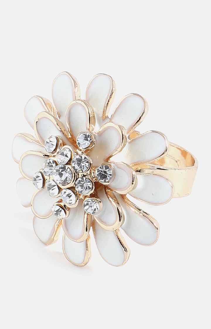 SOHI Women Gold-Plated White Stone-Studded Adjustable Finger Ring