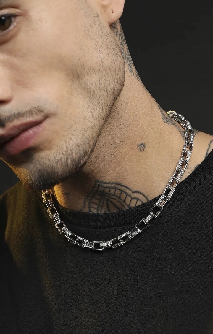 French Accent Silver-Plated Stones Studded Chain