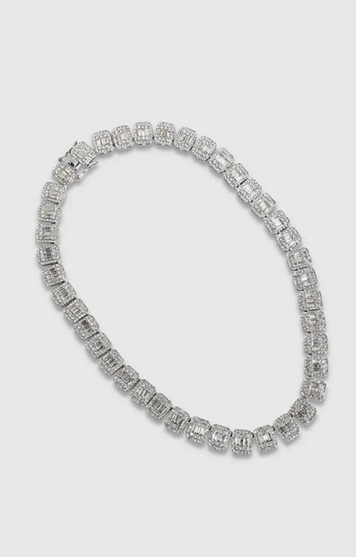 French Accent Silver-Plated Stones Studded Chain