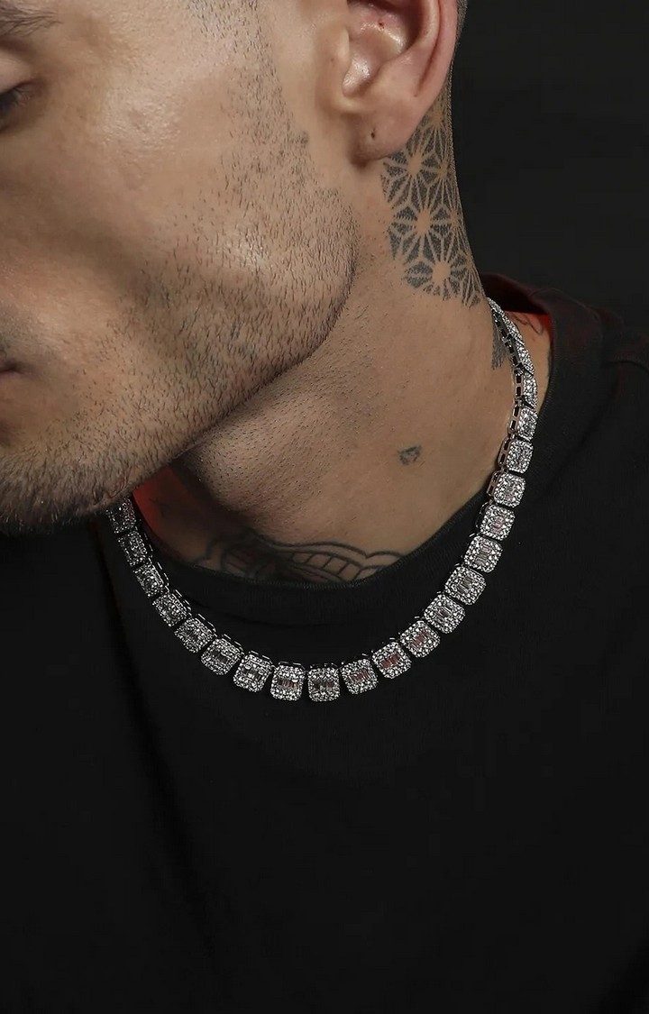 French Accent Silver-Plated Stones Studded Chain