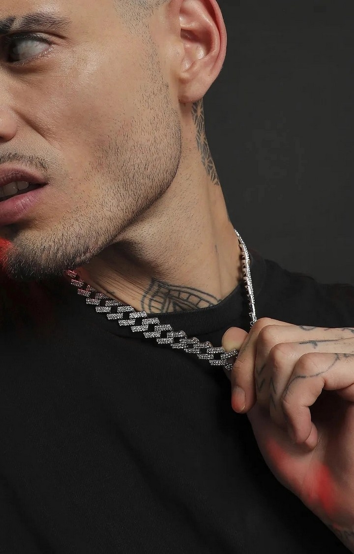 French Accent Silver-Plated Stones Studded Chain