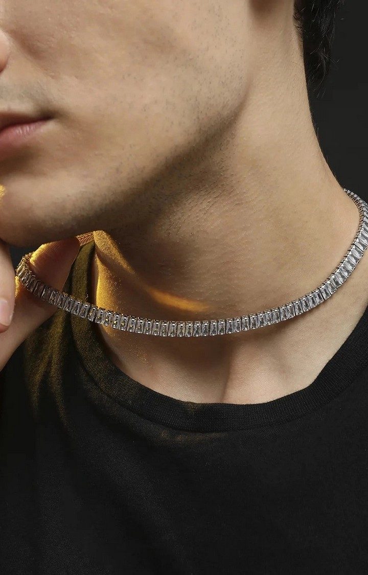 French Accent Silver-Plated Stones Studded Chain