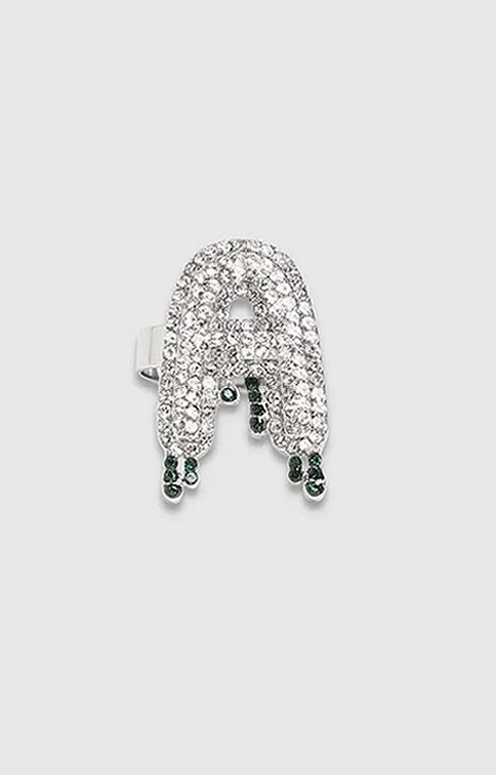 French Accent Men Silver-Plated Stone Studded A Alphabet Ring