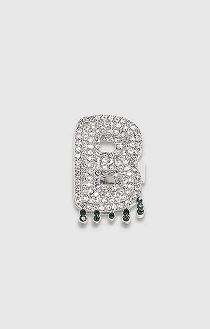French Accent Men Silver-Plated Stone Studded B Alphabet Ring