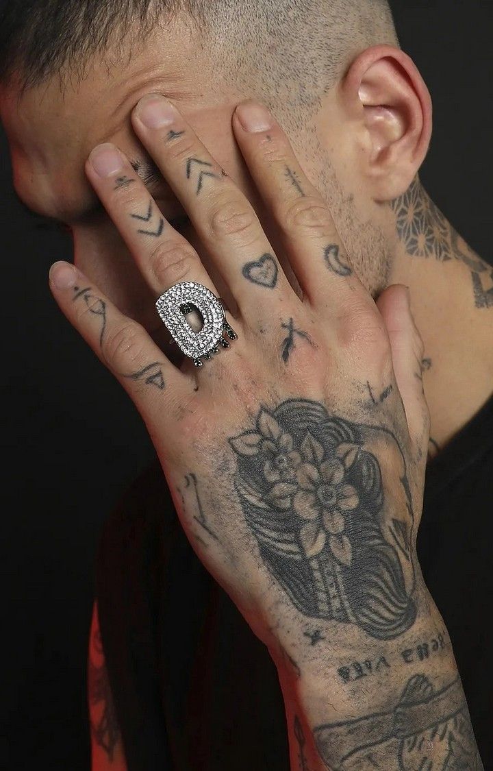 French Accent Men Silver-Plated Stone Studded Ring