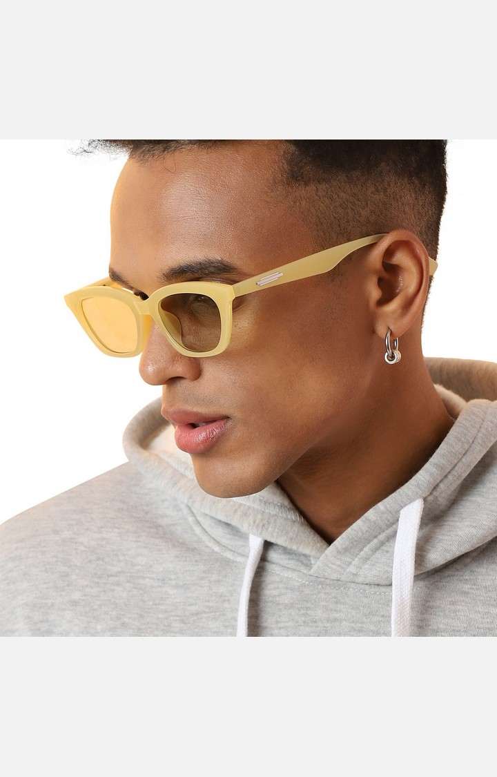 French Accent By Campus Sutra Men Yellow Lens & Cateye Sunglasses With Uv Protected Lens Aw23_Fasg1015