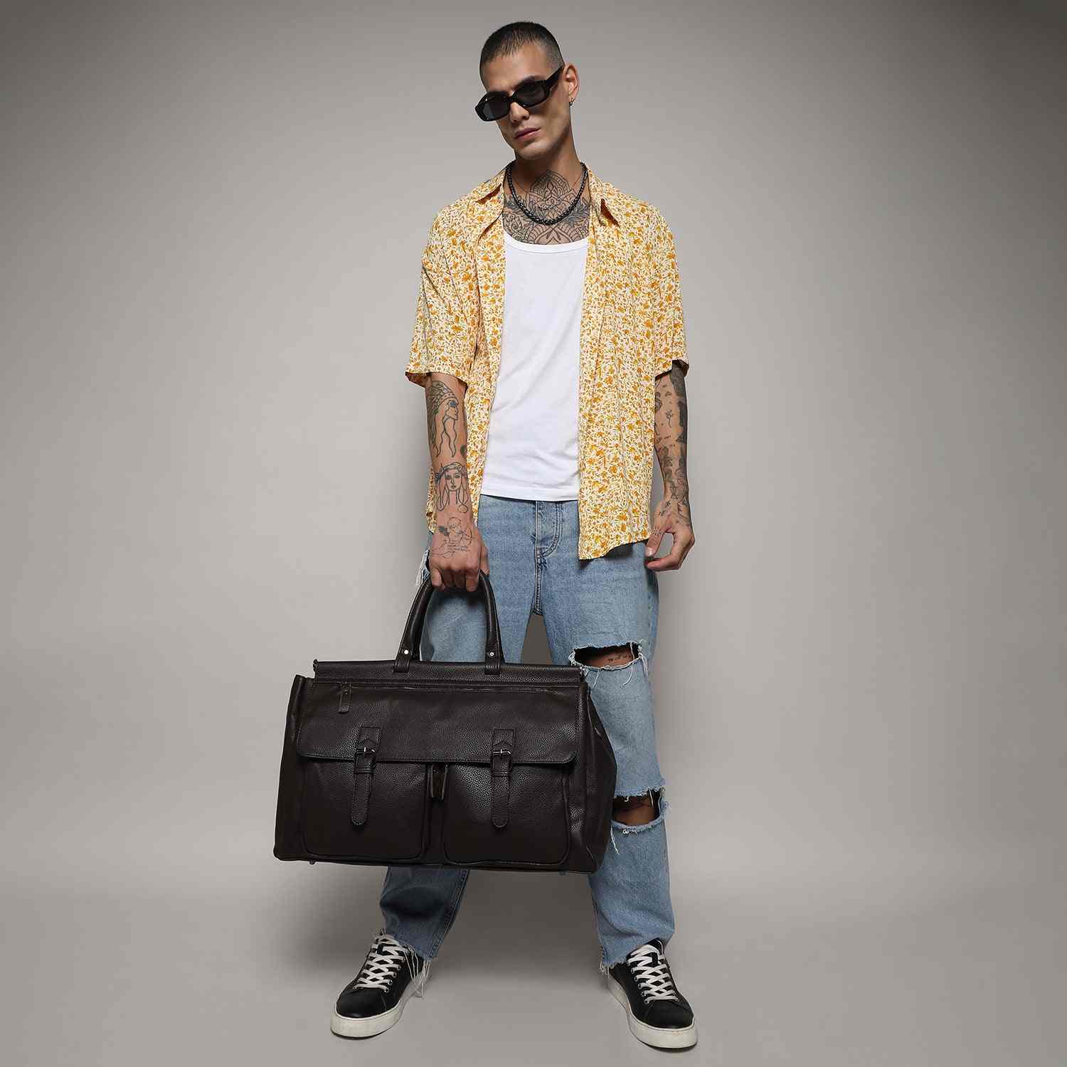 French Accent Brown Textured Leather Bags
