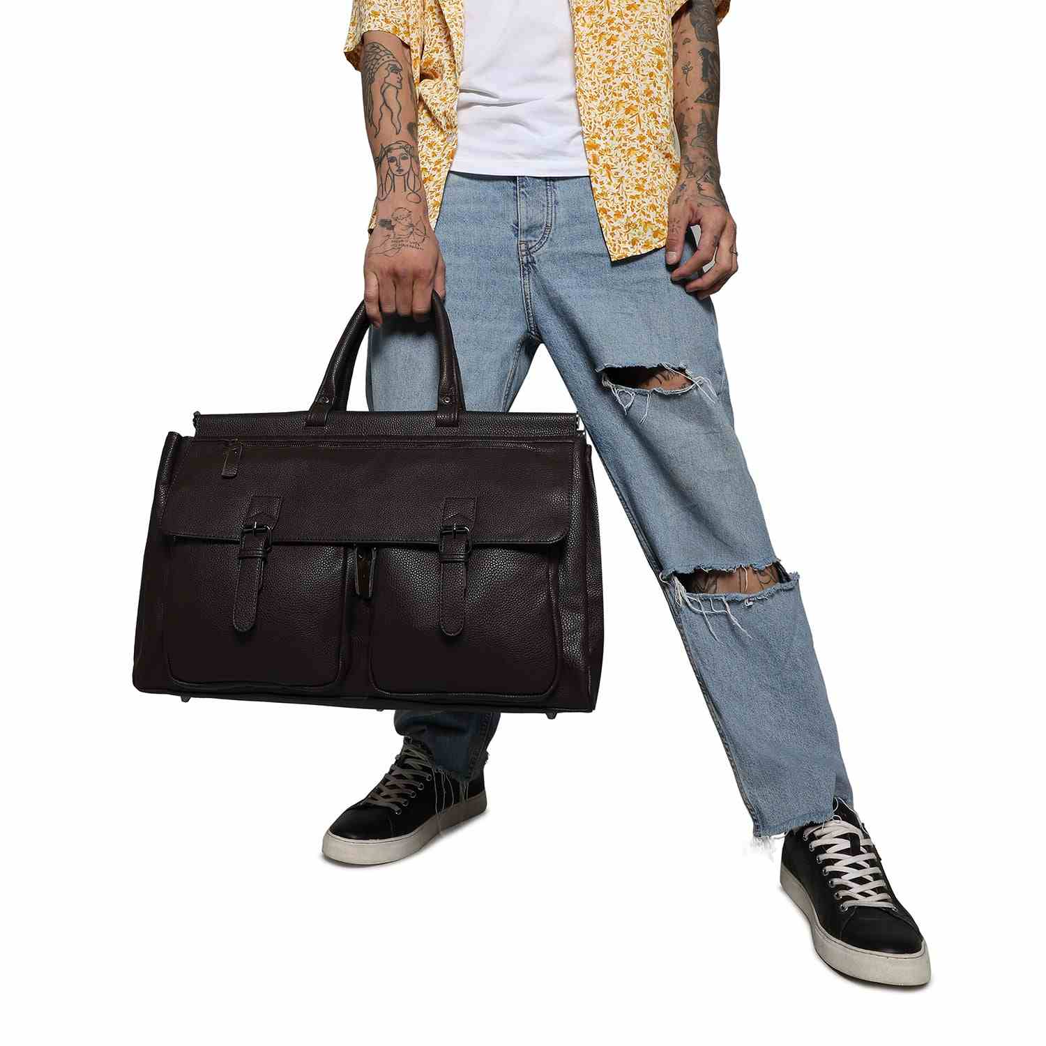 French Accent Brown Textured Leather Bags