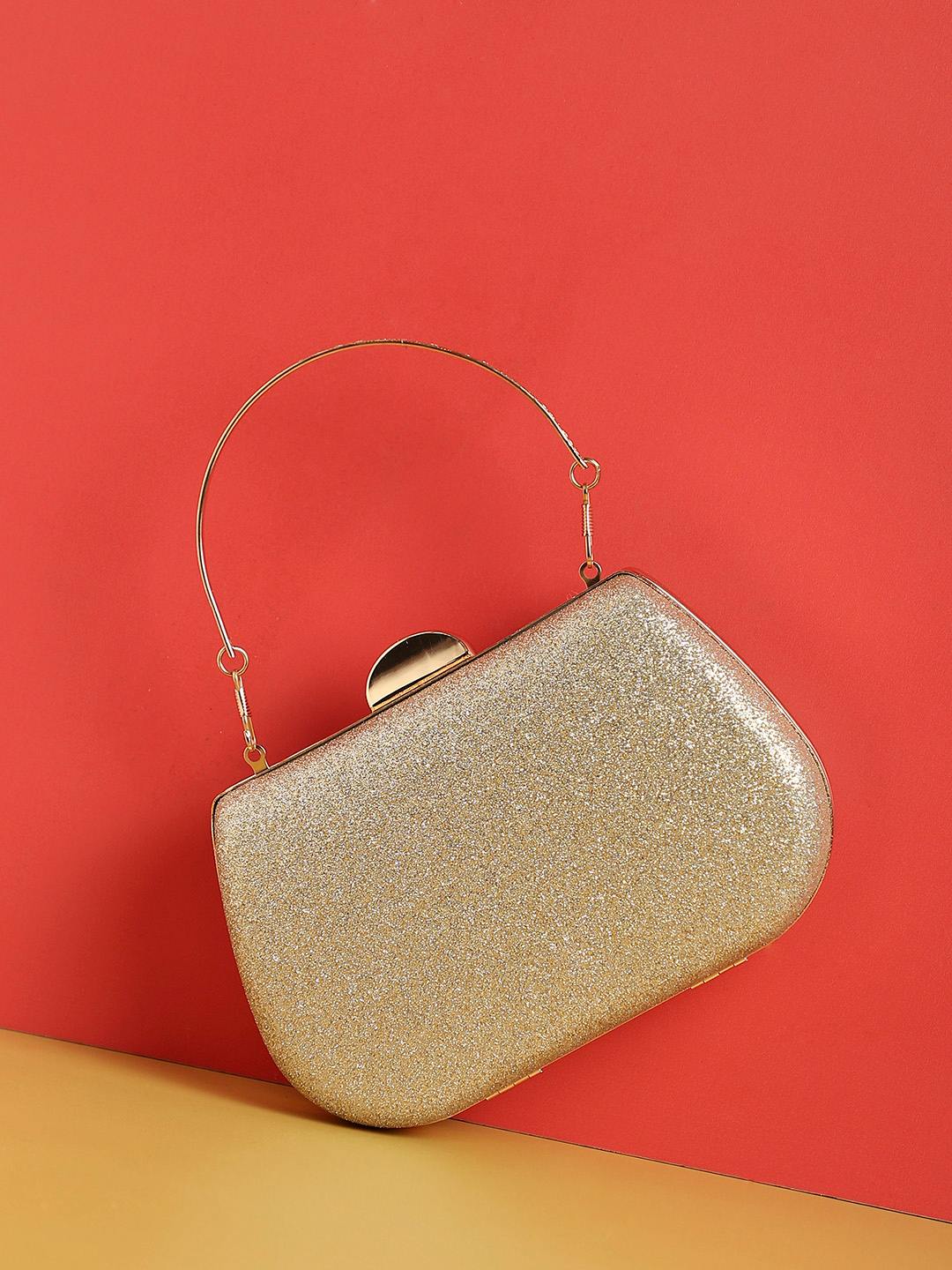 Haute Sauce By Campus Sutra Gold Pu Clutch Bags