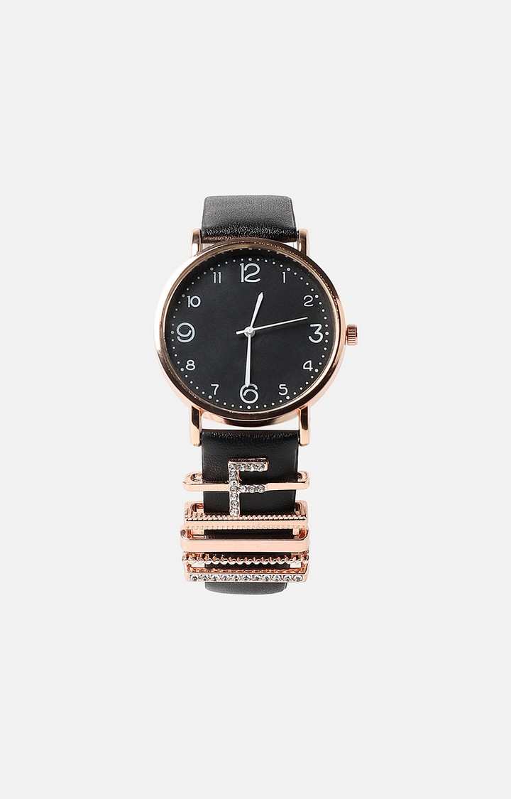 Women's Analog Watch With F Initial Watch Charm