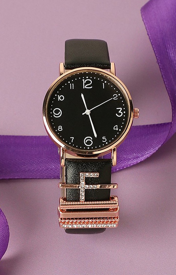 Women's Analog Watch With F Initial Watch Charm