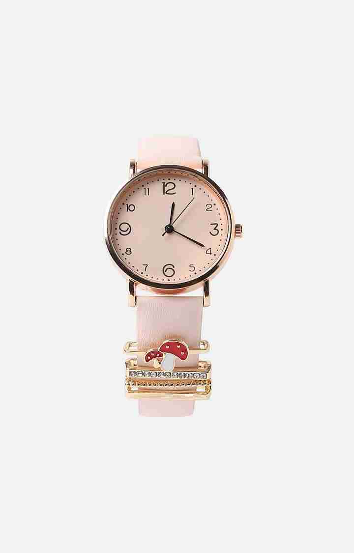 Women's Round Analogue Watch With Mushroom Watch Charm