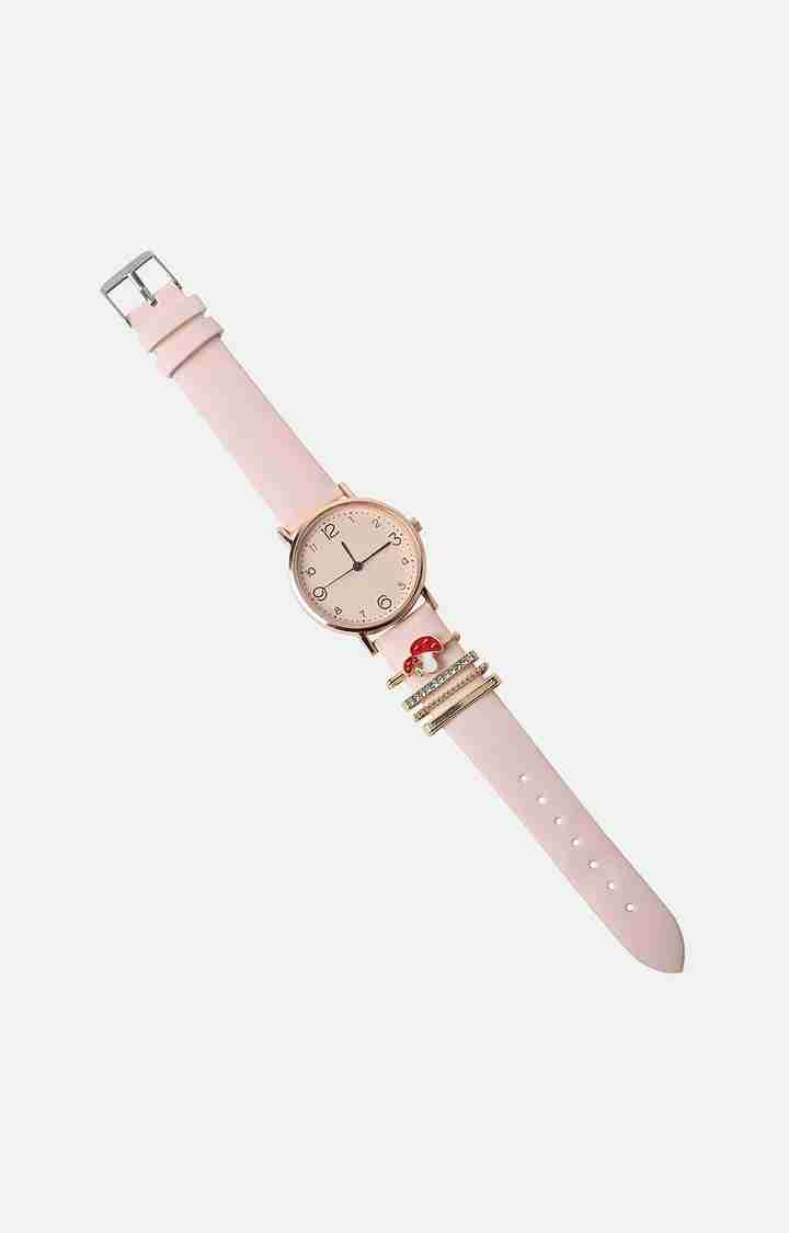 Women's Round Analogue Watch With Mushroom Watch Charm