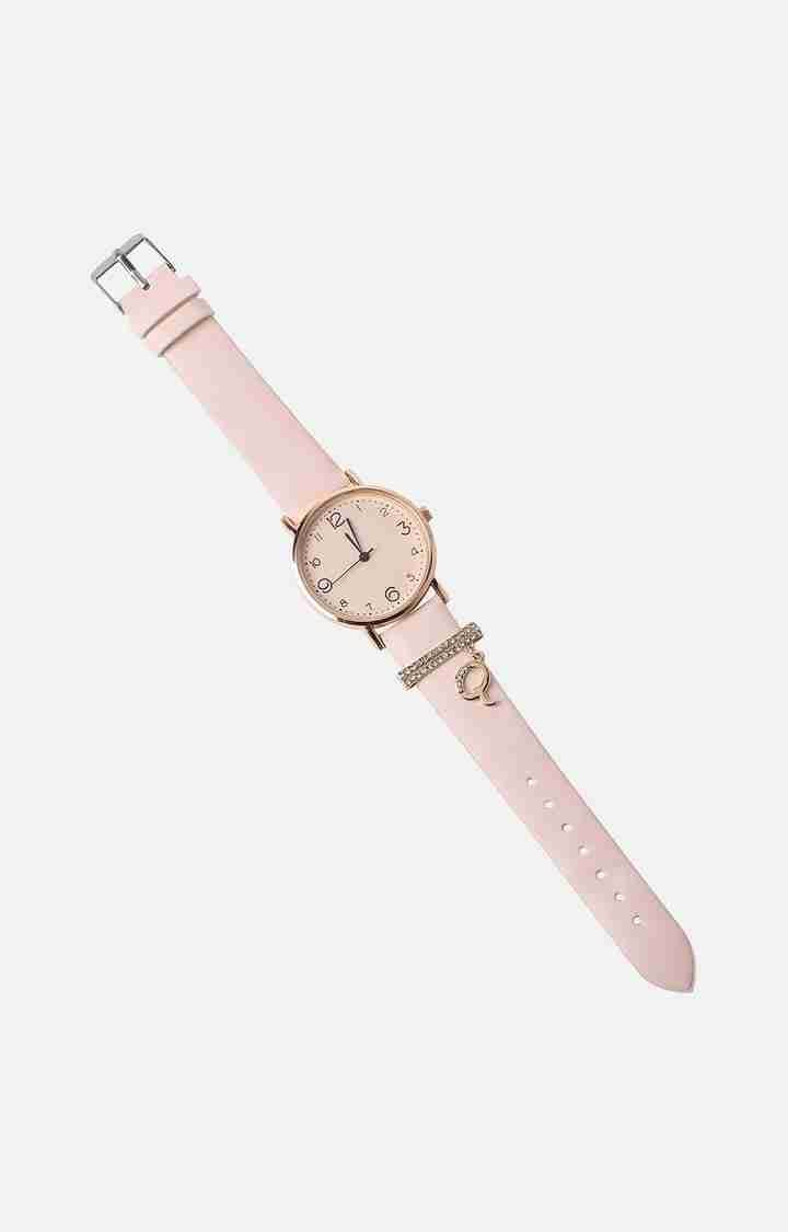 Women's Round Analog Watch With Q Liberty Initial Watch Charm