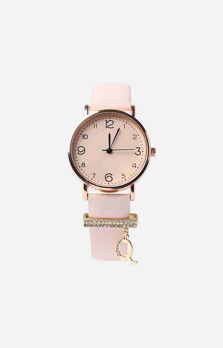 Women's Round Analog Watch With Q Liberty Initial Watch Charm