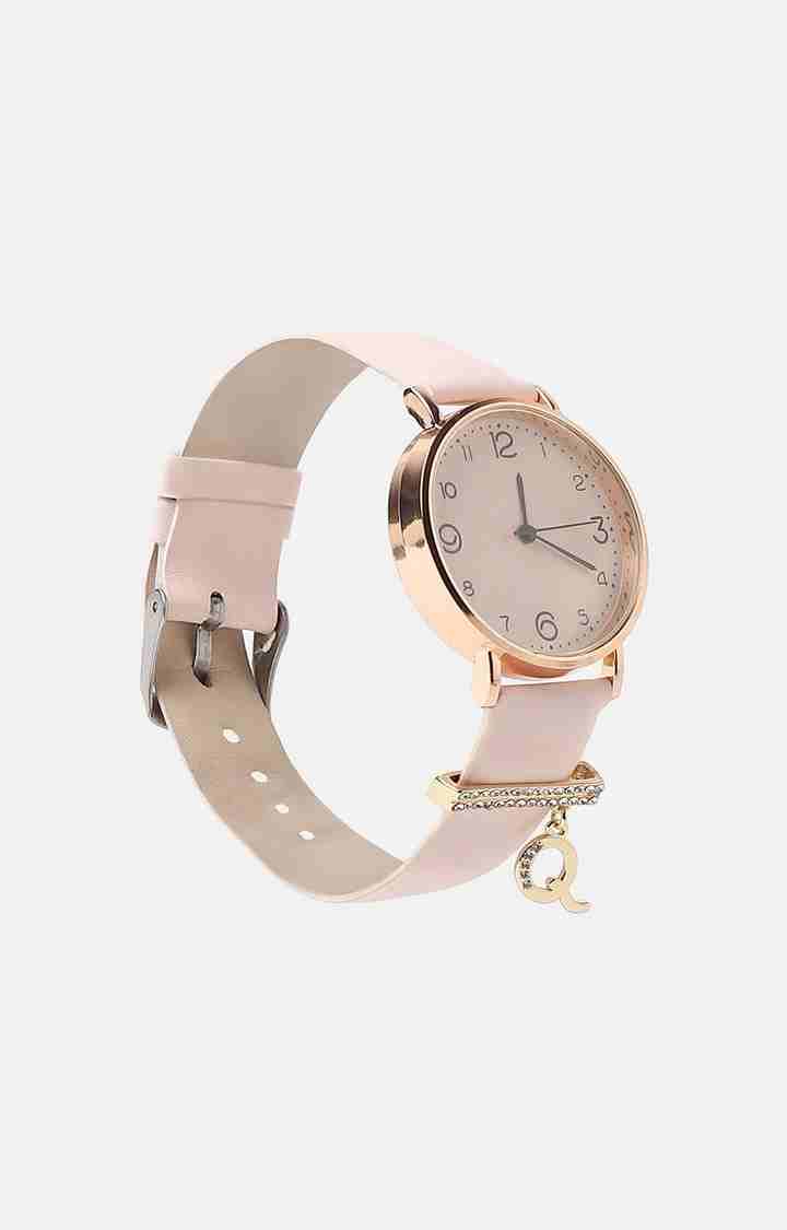 Women's Round Analog Watch With Q Liberty Initial Watch Charm