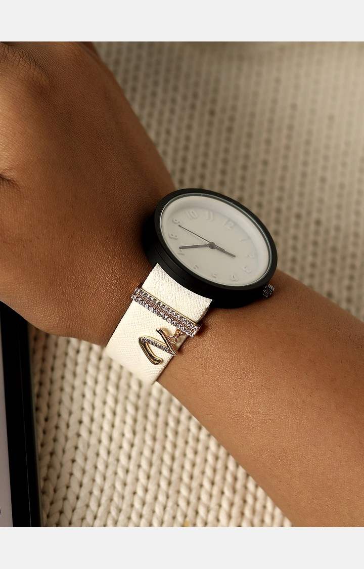 Women's Round Analogue Watch With Z Initial Watch Charm