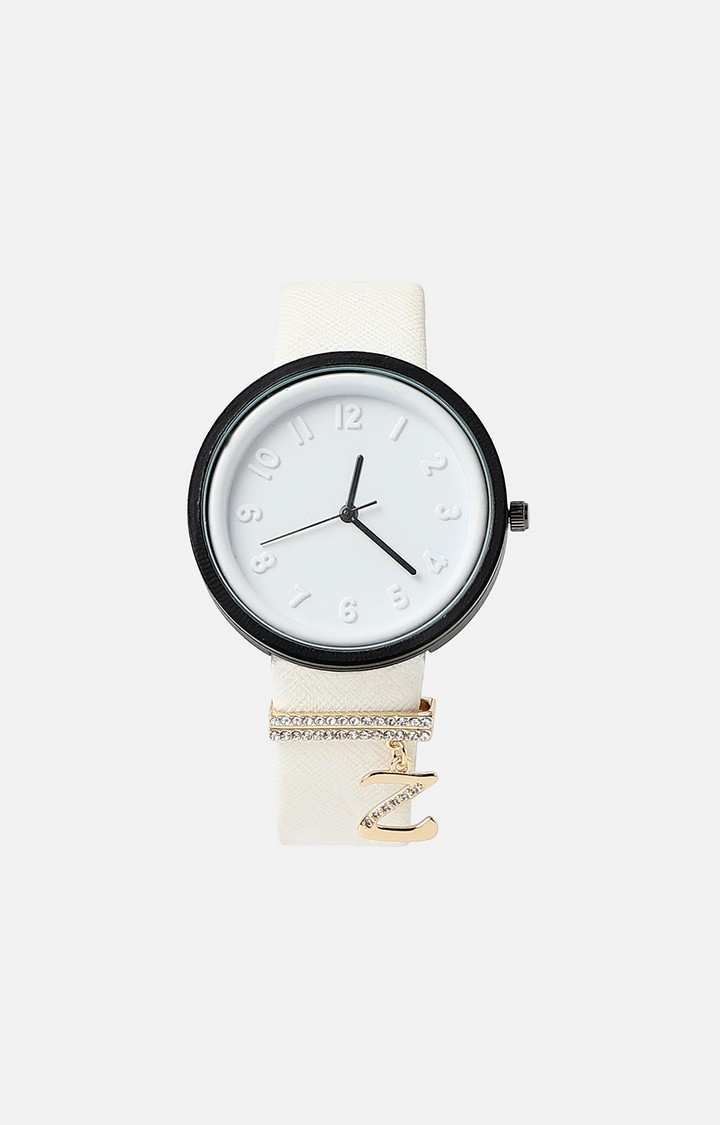 Women's Round Analogue Watch With Z Initial Watch Charm