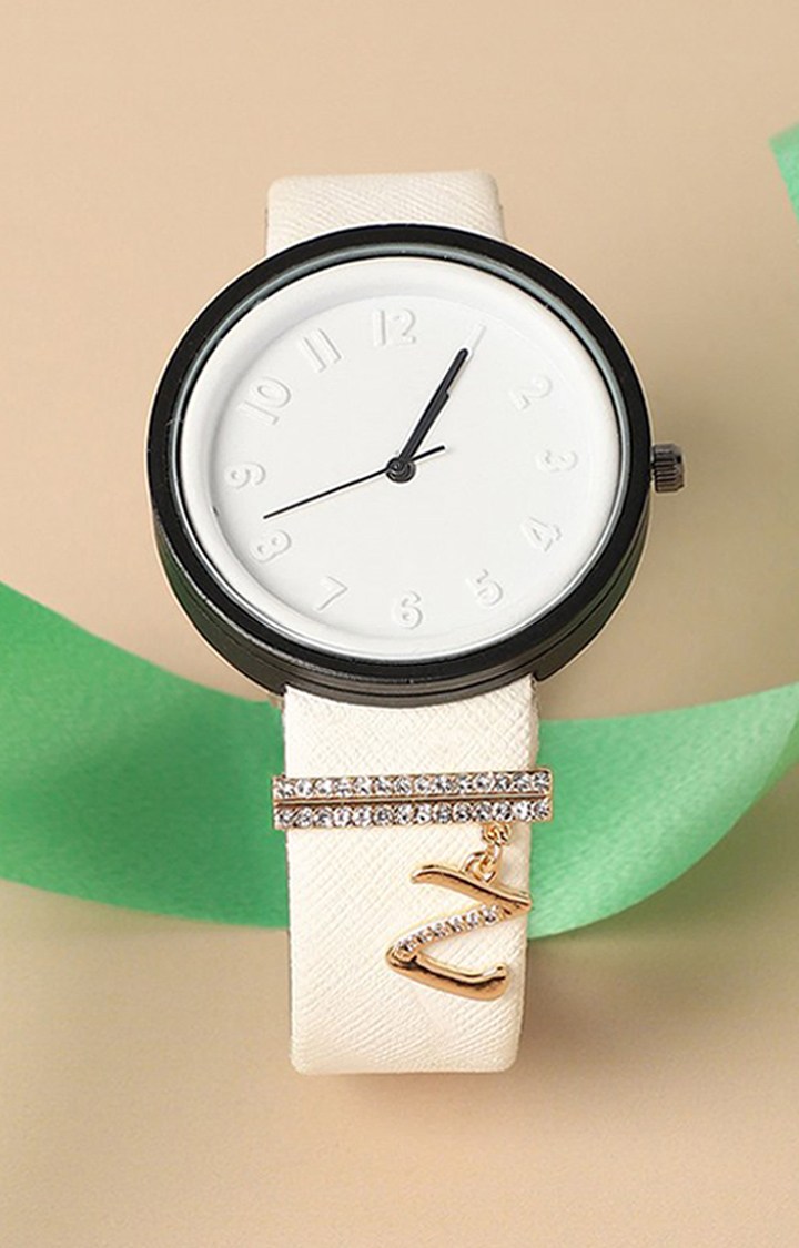 Women's Round Analogue Watch With Z Initial Watch Charm