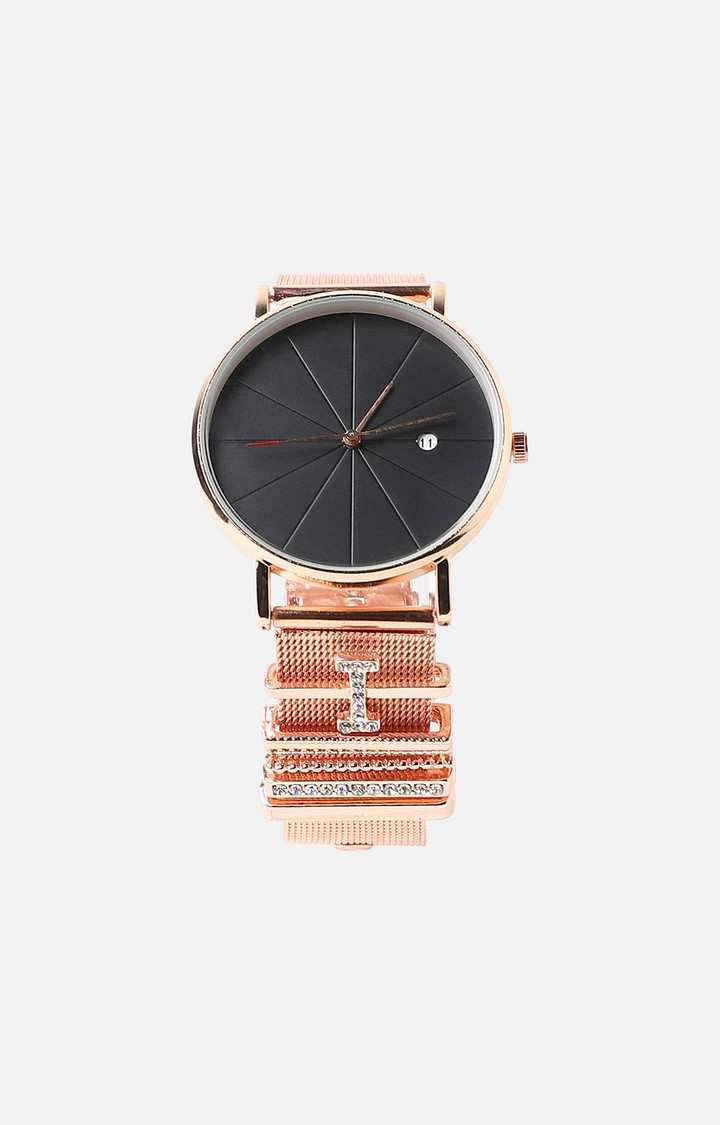 Women's Round Analogue Watch With I Initial Watch Charm