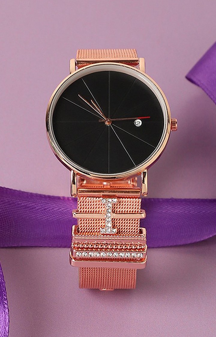 Women's Round Analogue Watch With I Initial Watch Charm