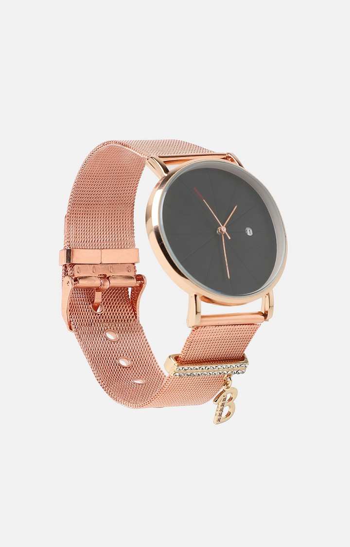 Women's Round Analog Watch With B Liberty Initial Watch Charm