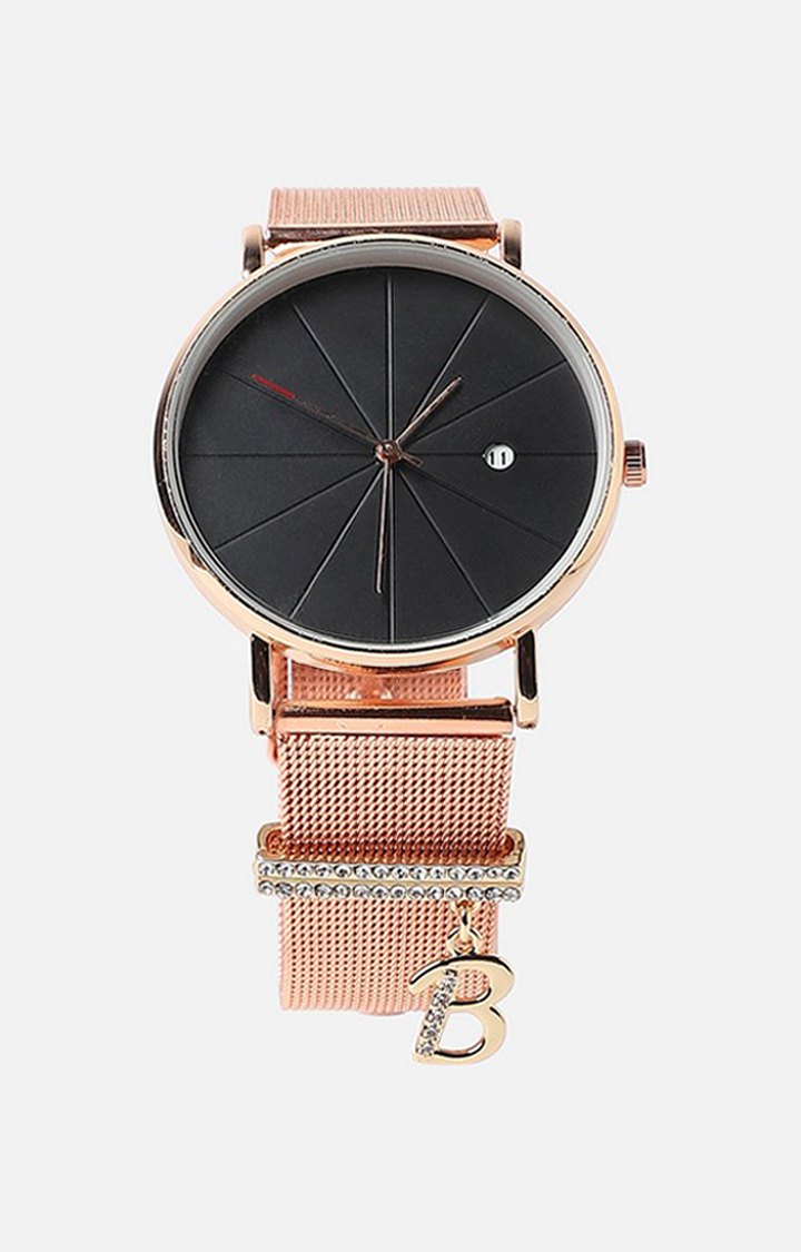 Women's Round Analog Watch With B Liberty Initial Watch Charm