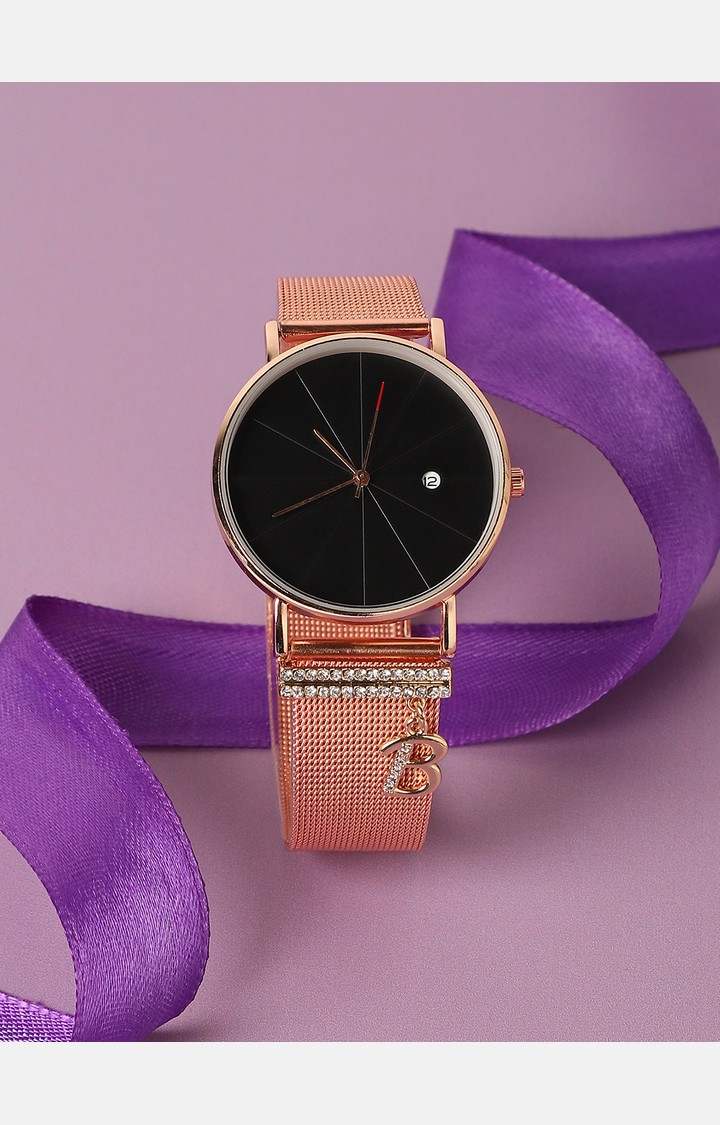 Women's Round Analog Watch With B Liberty Initial Watch Charm