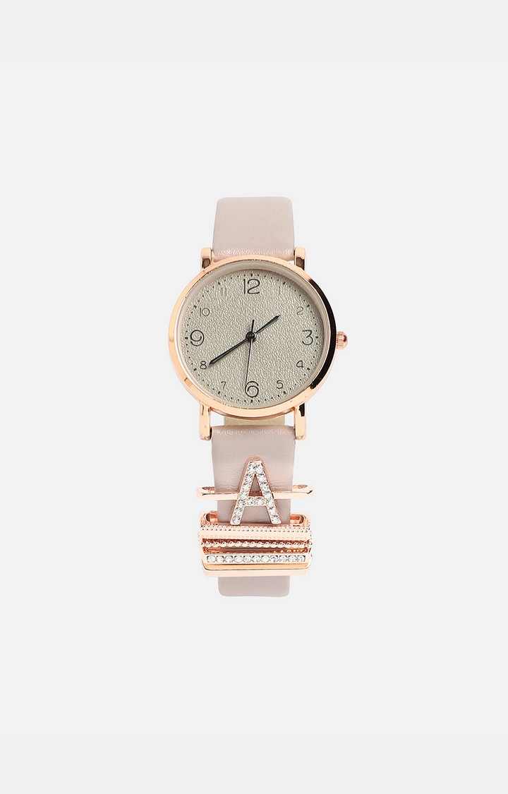 Women's Round Analog Watch With A Watch Charm