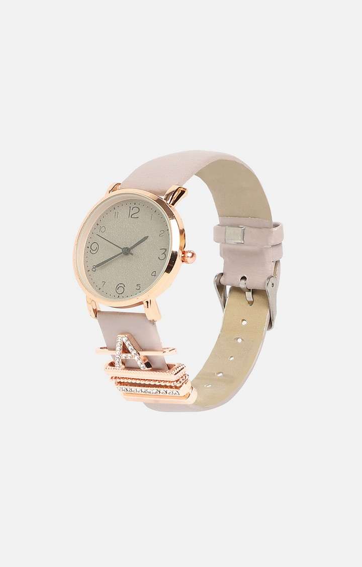 Women's Round Analog Watch With A Watch Charm