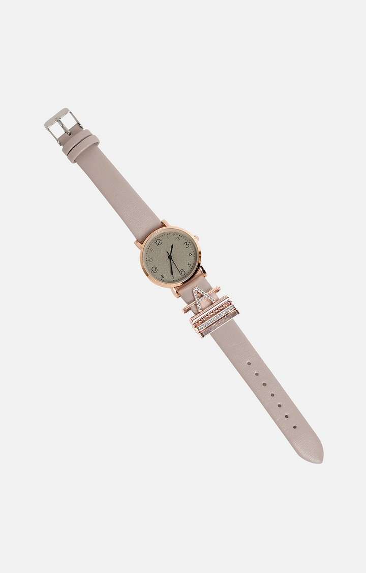 Women's Round Analog Watch With A Watch Charm