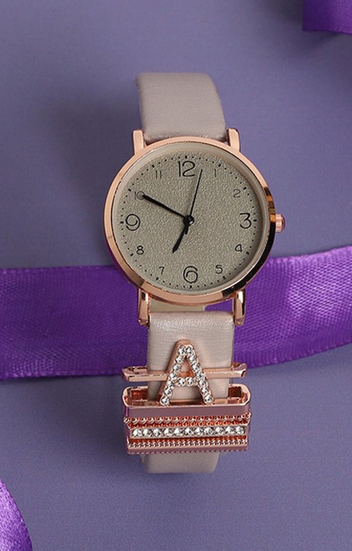 Women's Round Analog Watch With A Watch Charm