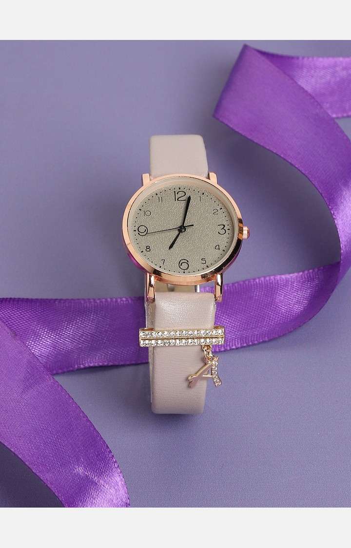 Women's Round Analog Watch With A Watch Charm