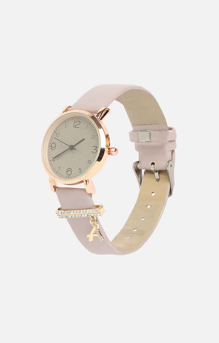 Women's Round Analog Watch With A Watch Charm
