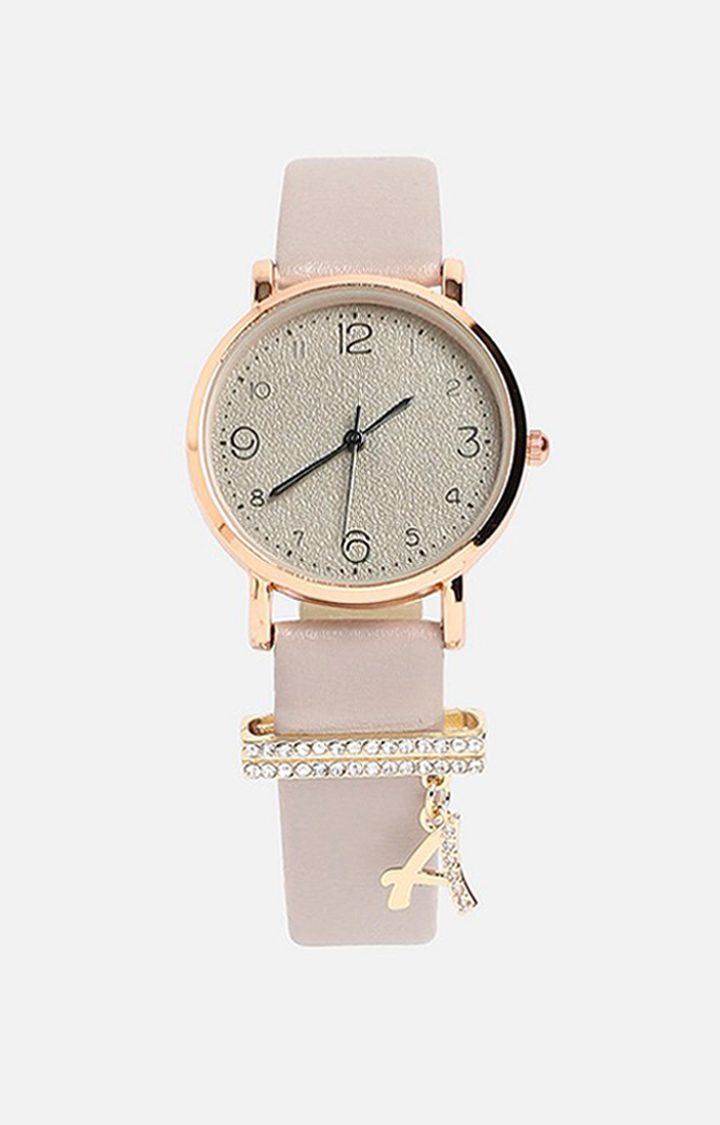 Women's Round Analog Watch With A Watch Charm