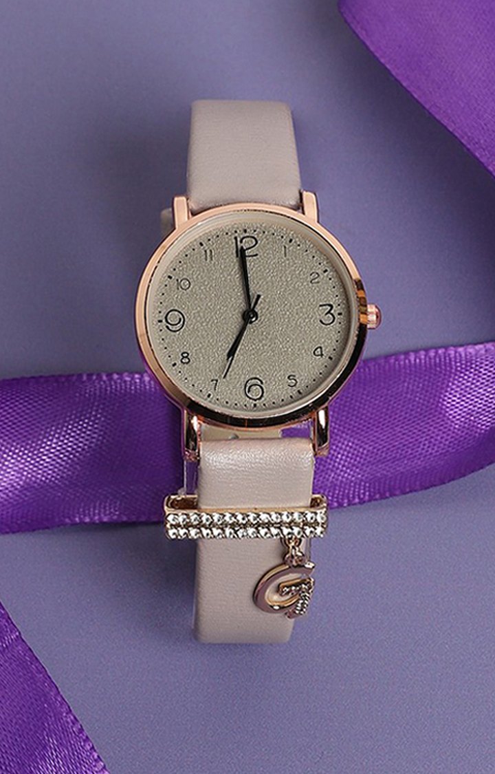 Women's Round Analog Watch With G Liberty Initial Watch Charm