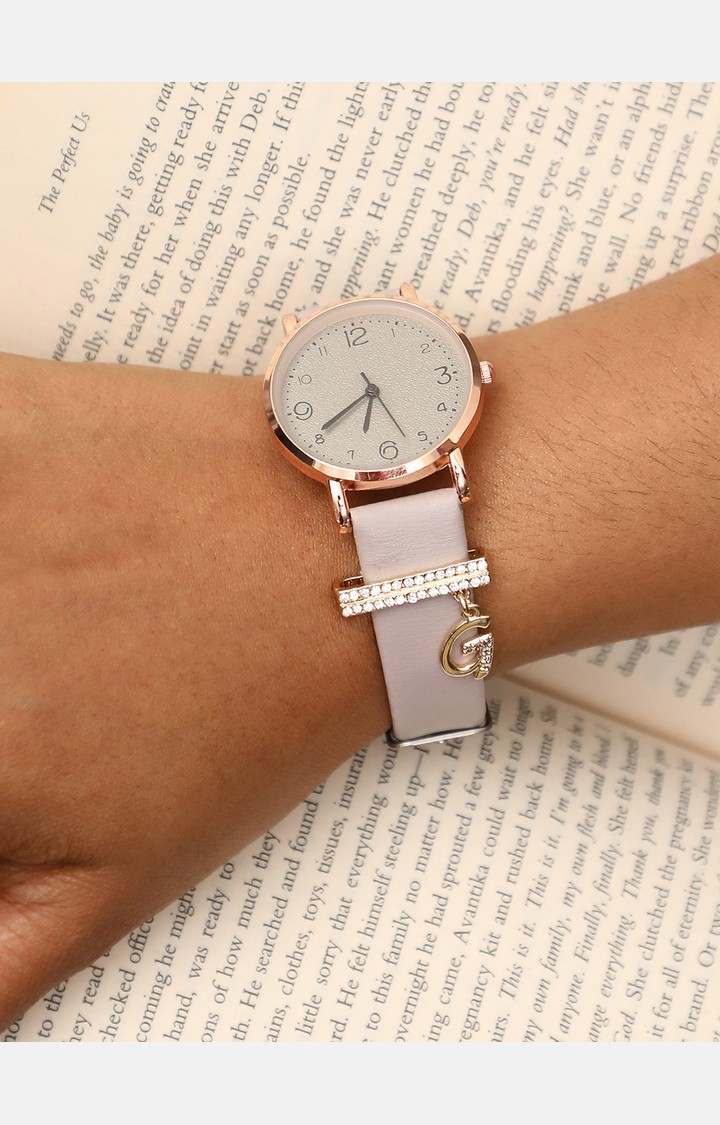 Women's Round Analog Watch With G Liberty Initial Watch Charm