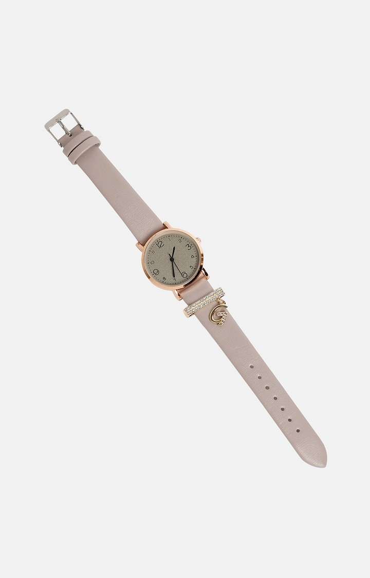 Women's Round Analog Watch With G Liberty Initial Watch Charm
