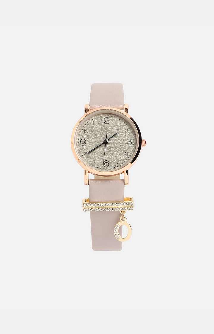 Women's Round Analog Watch With O Watch Charm