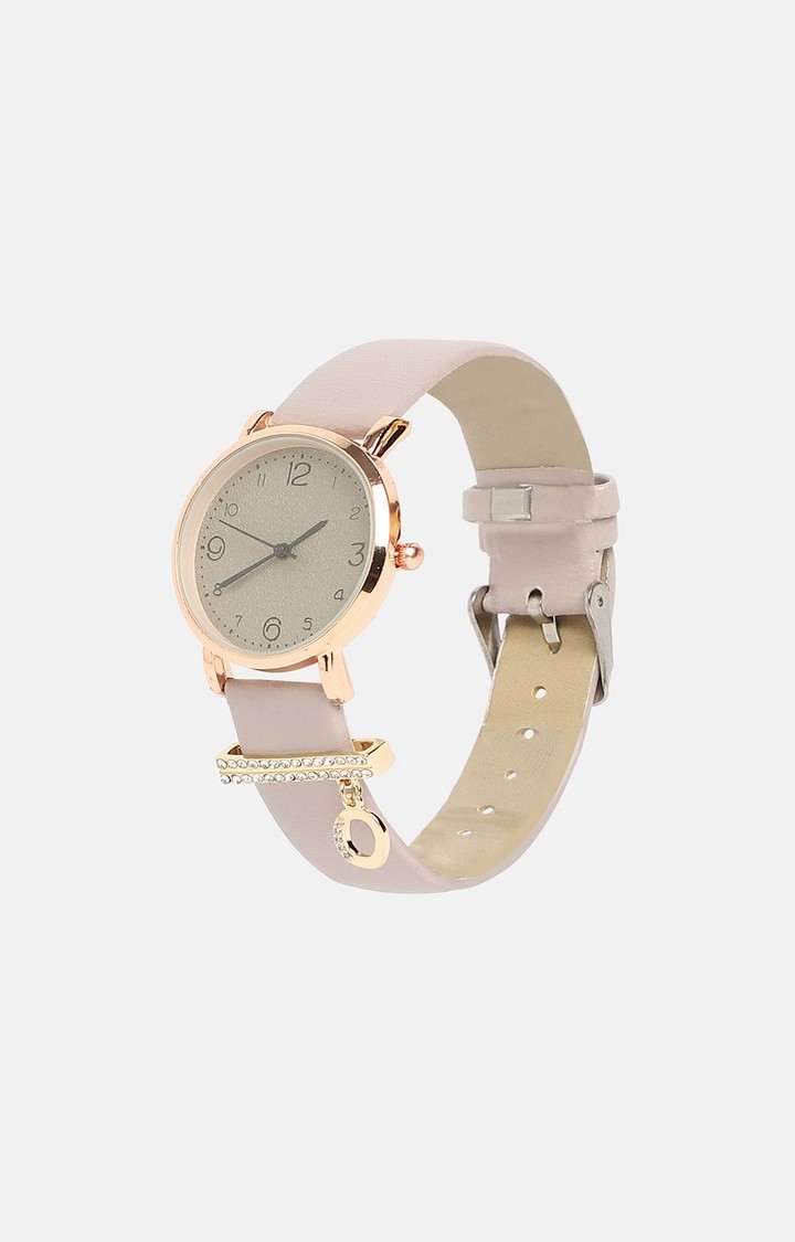 Women's Round Analog Watch With O Watch Charm